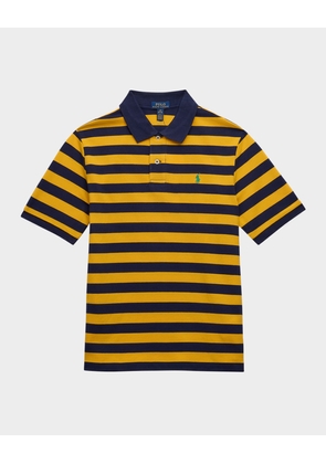 Boy's Striped Logo Embroidered Polo Shirt, Size S-XL