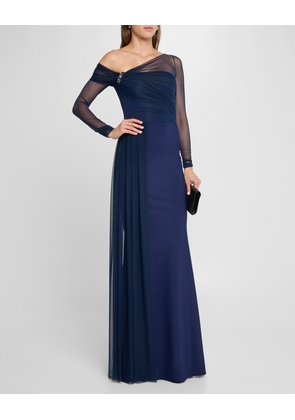 One-Shoulder Draped Illusion Gown