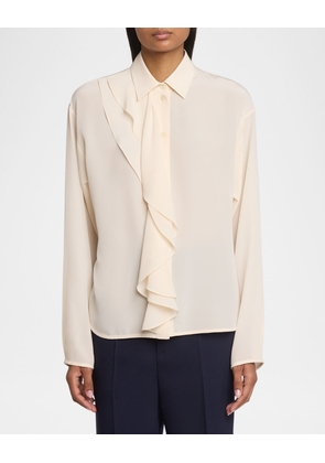 Ruffle Long-Sleeve Silk Blouse