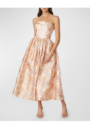 Strapless Floral Jacquard Midi Dress