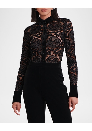 Salinger Embroidered Net and Velvet Shirt