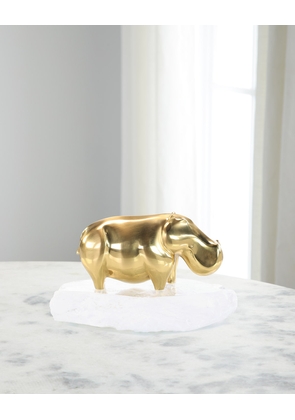 Brass Hippo on Selenite Scuplture