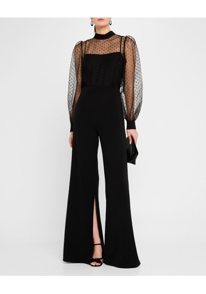 Rosalie Slit-Hem Dotted Mesh Jumpsuit