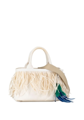 Prada Pre-Owned 2013-2020 Feather Trimmed Canapa satchel - White