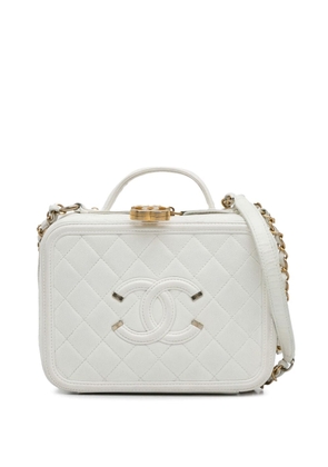 CHANEL Pre-Owned 2018 Medium Caviar Filigree Vanity Case satchel - White