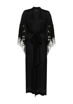 Carine Gilson lace-trim silk long robe - Black