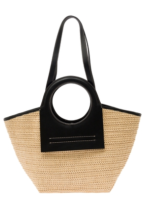 Hereu cala S Raffia Black And Beige Handbag With Leather Handles In Rafia Woman