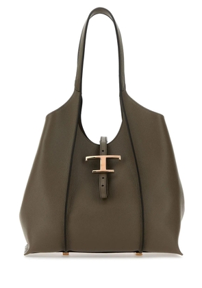 Tod's Dove Grey Leather Mini T Timeless Shoulder Bag