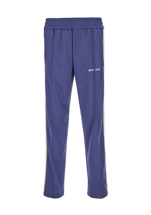 Palm Angels Blue High Waist Pants With Logo Lettering On The Front In Tech Fabric Man