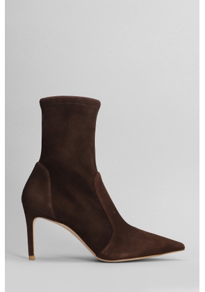 Stuart Weitzman Stuart 85 High Heels Ankle Boots In Brown Suede