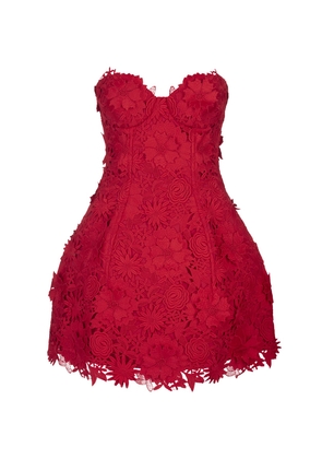 Giuseppe di Morabito Red Mini Dress With Macramé And 3d Flowers