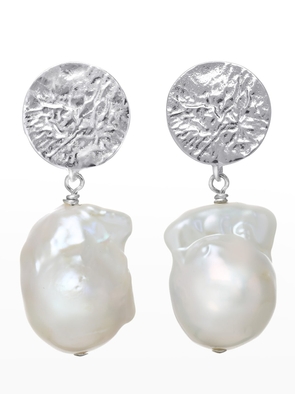 Baroque Pearl Earrings with Sterling Silver Hammered Top