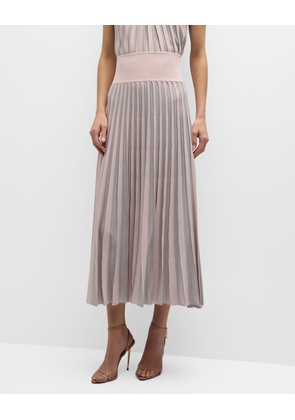 Pleated Striped Side-Slit Midi Skirt