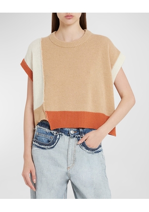 Asymmetrical Length Cashmere Crewneck Sweater