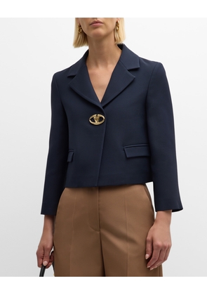 Metal Logo Crepe Crop Wool Blazer