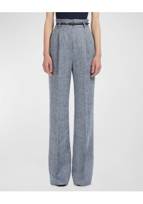 Treviso Pleated High-Rise Bootcut Linen Pants