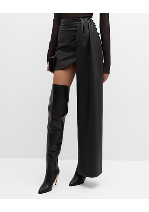 Stretch Faux Leather Drape Mini Skirt