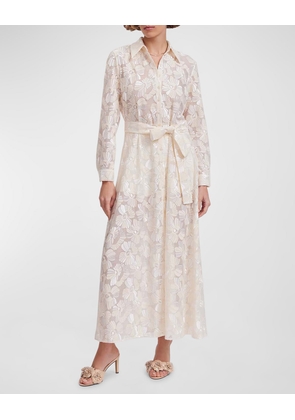 Adelie Sheer Floral-Embroidered Maxi Shirtdress