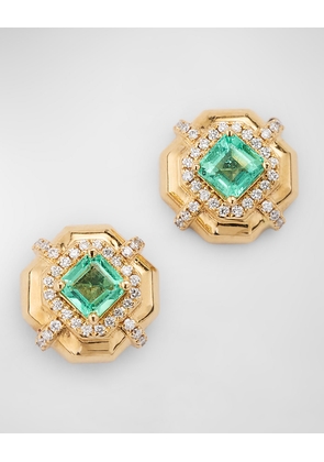 G-Classics' 4mm Asscher Cut Emerald Earrings with Diamonds In 18K Yellow Gold