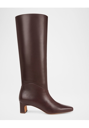 Calf Leather Kitten-Heel Knee Boots Wide Calf