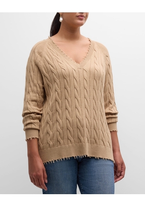 Plus Size Frayed Cable-Knit Sweater