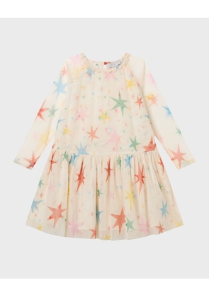 Girl's Multicolor Star-Print Tulle Dress, Size 4-10