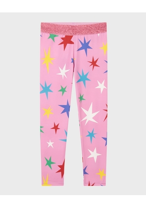 Girl's Glitter Multicolor Star-Print Leggings, Size 4-10