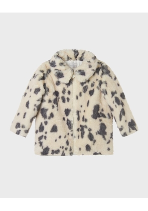 Girl's Appaloosa-Print Faux Fur Coat, Size 4-12