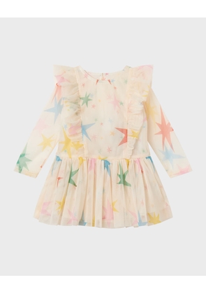 Girl's Multicolor Star-Print Tulle Dress, Size 6M-36M