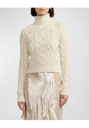 Aran-Knit Cashmere Funnelneck Sweater