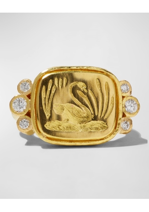 19k Gold Swan Signet Ring, Size 6.5