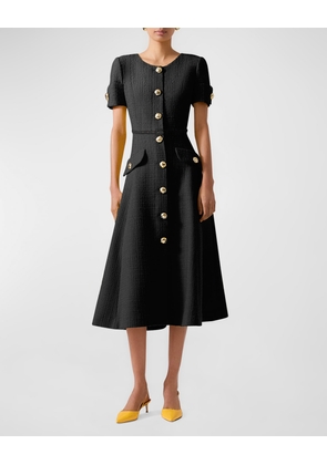 Button-Front Midi Dress with Belted Waist