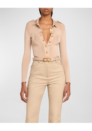 Button-Front Polo Bodysuit