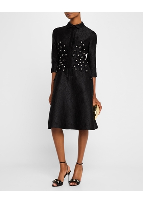 Floral Applique Jacquard Shirtdress