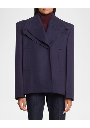 Pointed-Shoulder Single-Breasted Wool Peacoat