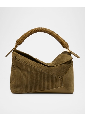 Puzzle Edge Small Suede Top-Handle Bag