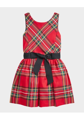 Girl's Plaid-Print Festive Bow Dress, Size 7-16