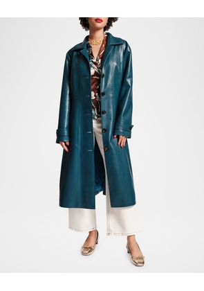 Chelsea Tie-Waist Faux Leather Trench Coat