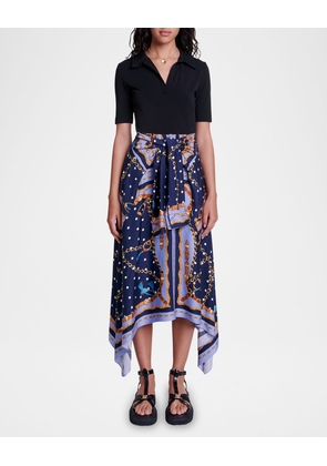 Raprichaine Mixed-Media Handkerchief Midi Dress