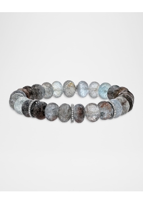 10mm Moss Aquamarine Bead Bracelet with Three Diamond Rondelles