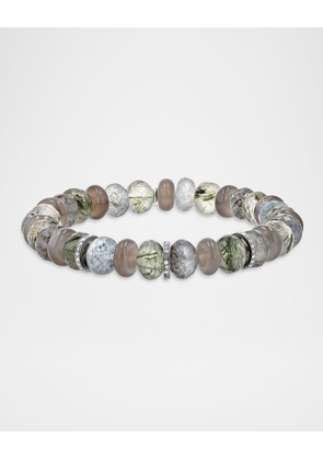 8mm Green/Grey Moonstone Mix Bead Bracelet with Three Diamond Rondelles