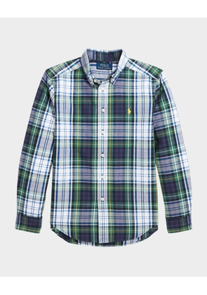 Boy's Brushed Plaid-Print Sport Shirt, Size S-XL