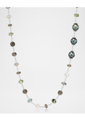 Grey/Green Mix Moonstone Bead Necklace with Diamonds