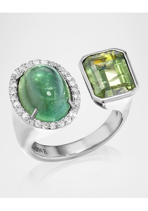 Green Tourmaline Statement Ring with Diamonds