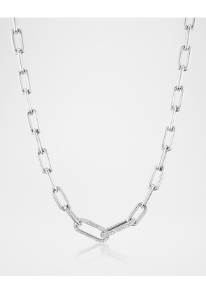 Two Pave Diamond Link Paperclip Chain Necklace