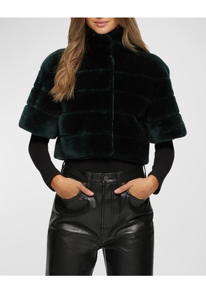 Horizontal Lamb Shearling Short-Sleeve Bolero Jacket