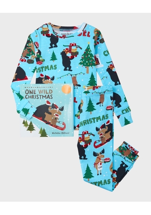 Boy's One Wild Christmas Printed Pajamas & Book Set, Size 2-8