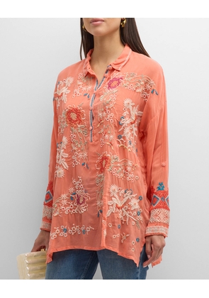 Adrina Floral-Embroidered Georgette Tunic