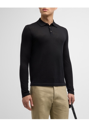 Men's Cashmere and Silk Long-Sleeve Polo Shirt