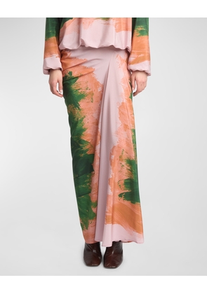 Saren Brushstroke-Print Asymmetric Maxi Skirt